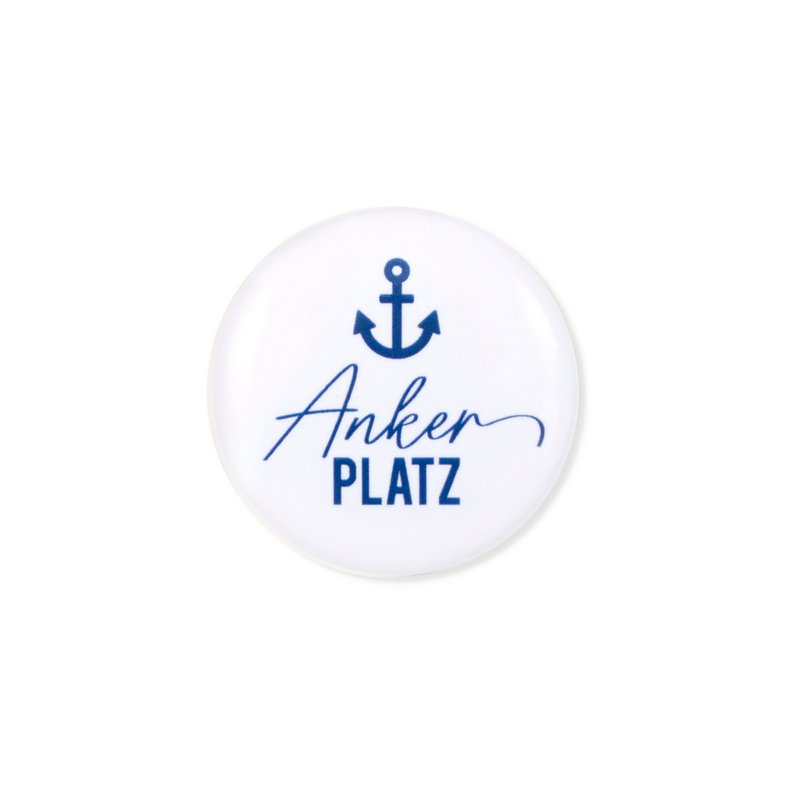 Magnet „Ankerplatz“ – Maritimes Anker-Motiv mit Schriftzug – Blau/Weiß – Ø 3,7 cm – Kühlschrank & Whiteboard