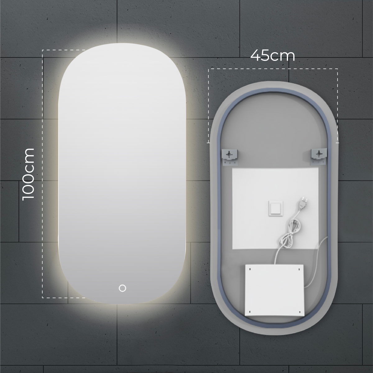 Miroir de salle de bain LED Lumire Ray ovale 45x100 cm