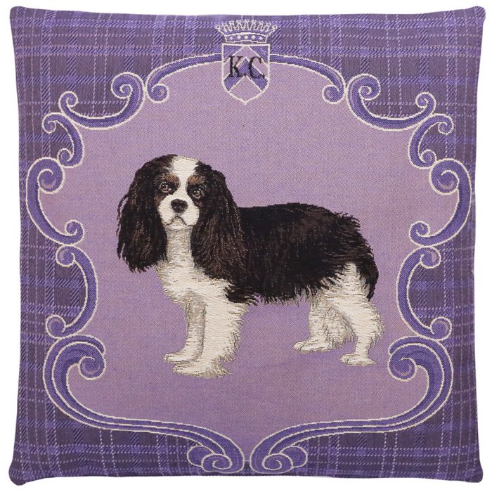 Tartan Dogs King Charles cushion cover purple