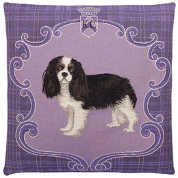 Funda de cojín Tartan Dogs King Charles violeta