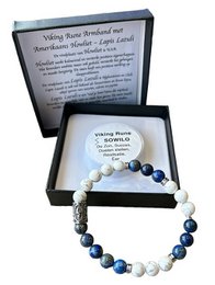 Men's bracelet 8 mm Sowilo American Howlite and Lapis Lazuli with Viking bead