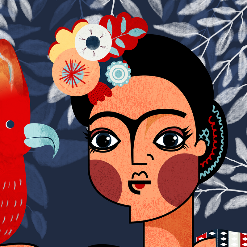 Frida Kahlo - portræt med papegøje