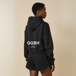 Crop hoodie with zipper "GGBH" - white