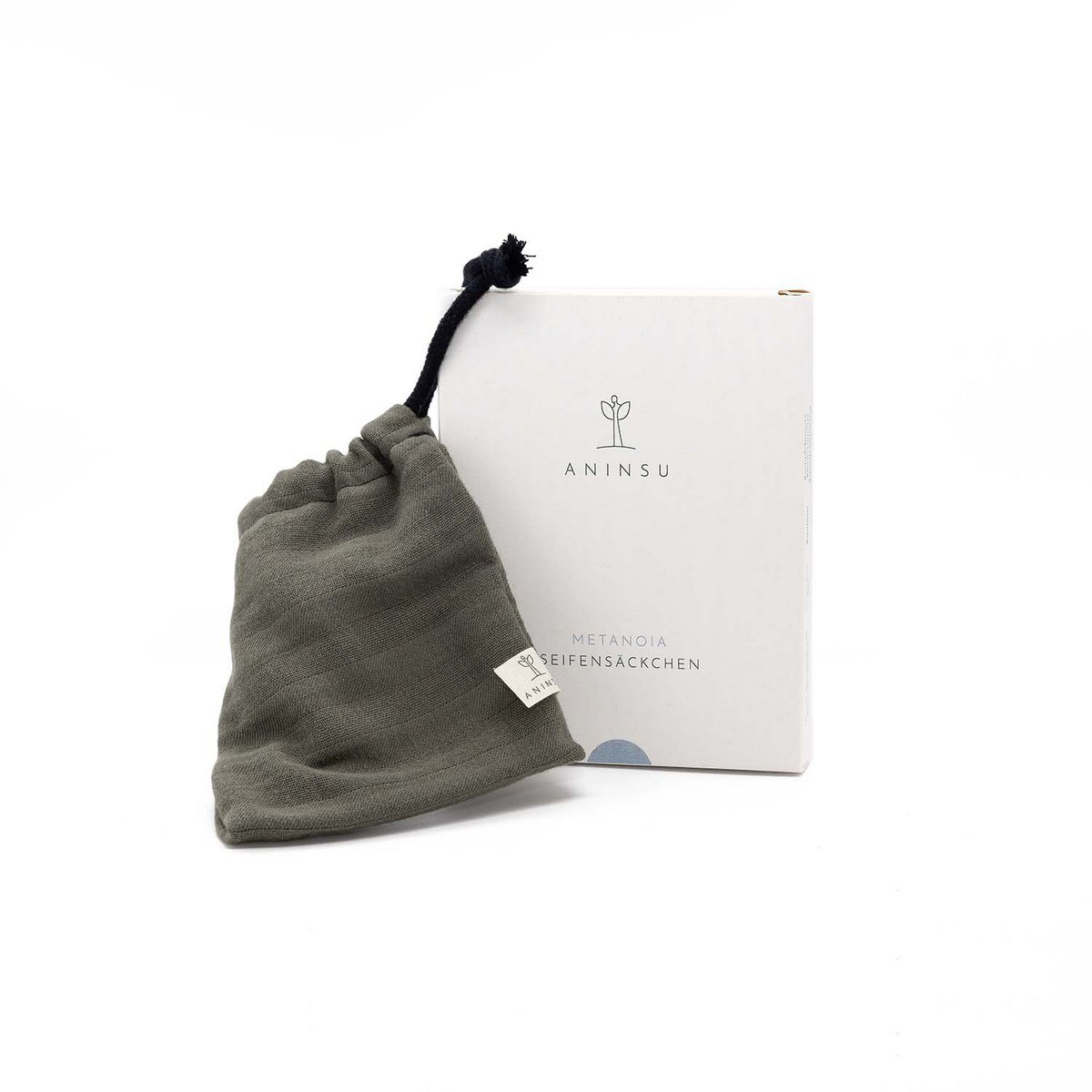 Metanoia Seifensäckchen von Aninsu - Soap Saver Bag | Kordel aus Baumwolle | Säckchen aus Musselin/Baumwolle | made in Germany | Seifenbeutel/Seifennetz für feste Seife und festes Shampoo