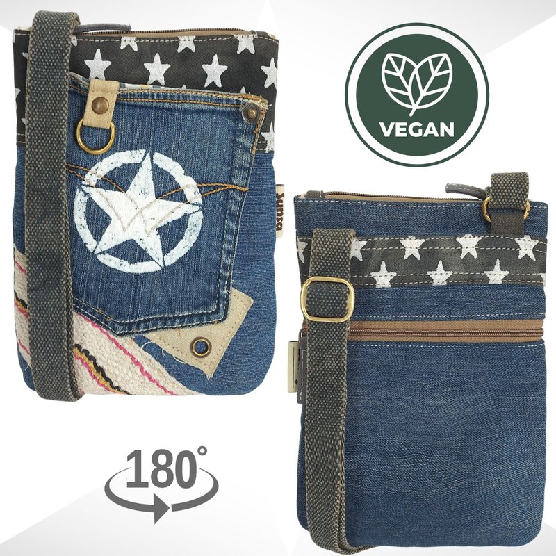 Sunsa skuldertaske til kvinder. Bæredygtig taske lavet af genbrugte jeans og kanvas. Vintage vegansk skuldertaske. Lille crossover taske…