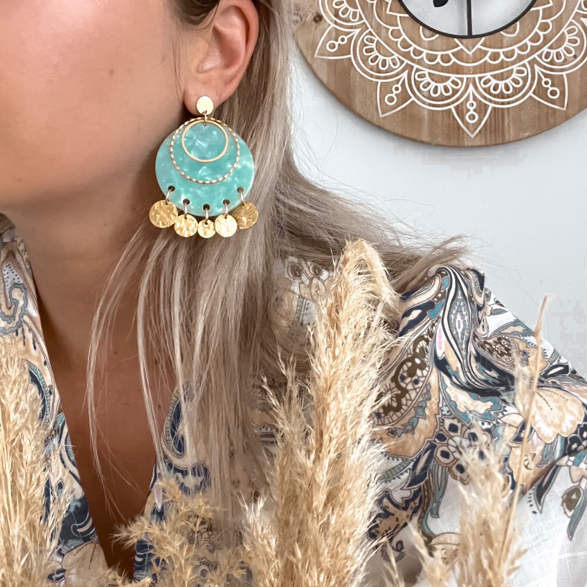 Blue and gold Maya earrings