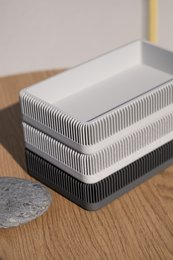 Sleek Rectangular Cool Tone Trays - Modern Ribbed Design, Perfect for Desk, Entryway, Coffee Table, or Home Organization Needs