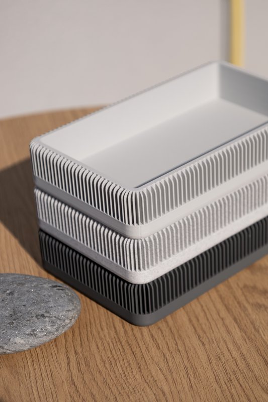 Sleek Rectangular Cool Tone Trays - Modern Ribbed Design, Perfect for Desk, Entryway, Coffee Table, or Home Organization Needs