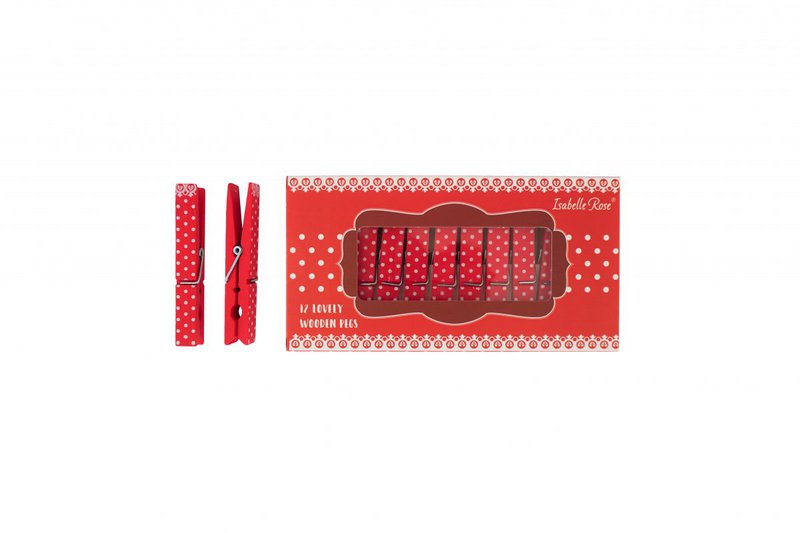 Wooden pegs set polka dot red 12 pcs in box Isabelle Rose