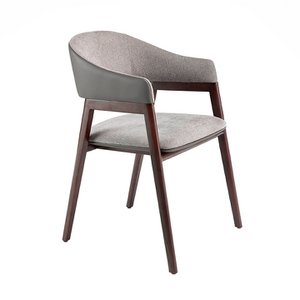 Stoel bekleed met stof en kunstleer met Walnootkleurig houten frame