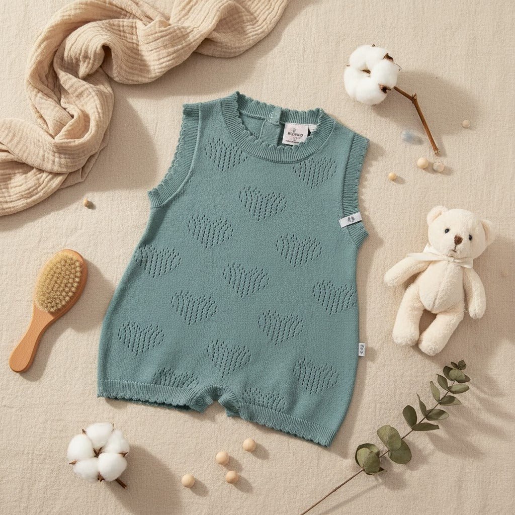 Nuvinokids® Pelele Bebé Bio Corazones Salvia