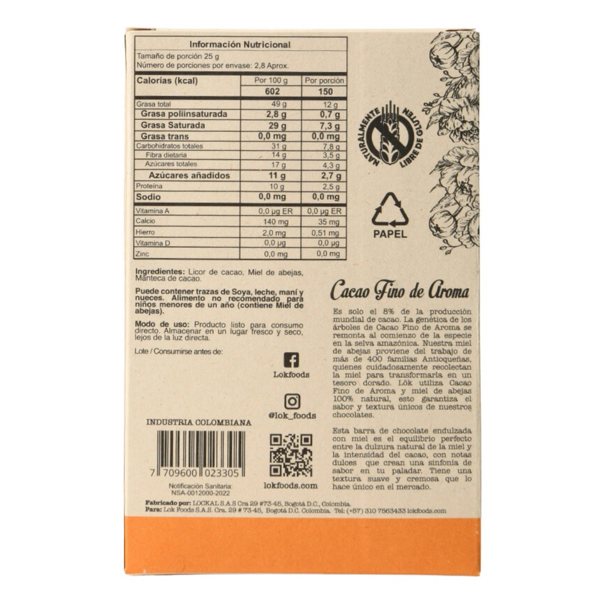 Dark Chocolate Bar with Honey | 87% Cacao | 70g