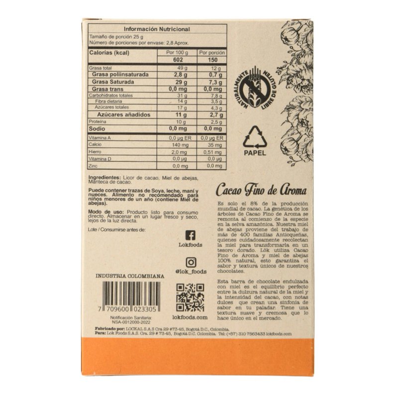 Ciemna czekolada z miodem | 87% Cacao | 70G