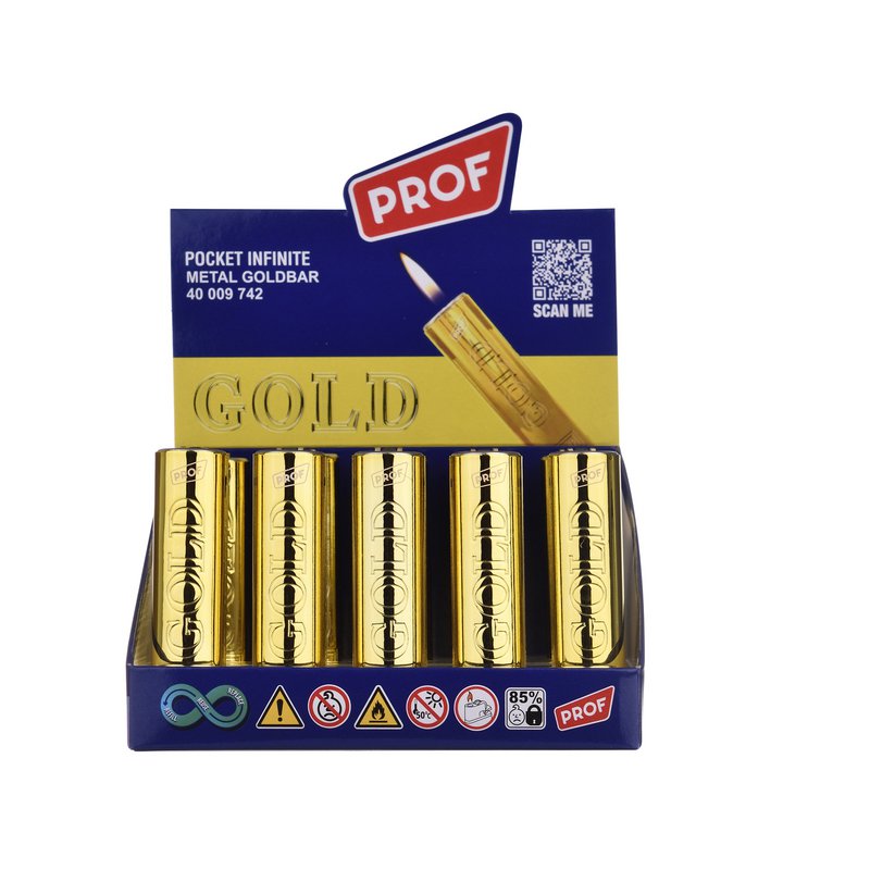 Briquet PROF Rechargeable à Pierre Effet Lingot d'Or