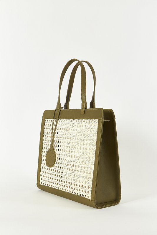 KHAKI CHAÎSE CARRÉ HANDBAG