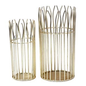 Romantic 2-piece lantern set with round glass insert in elegant black or gold wire structure