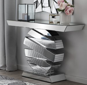 Table made of MDF with mirror glass, round base