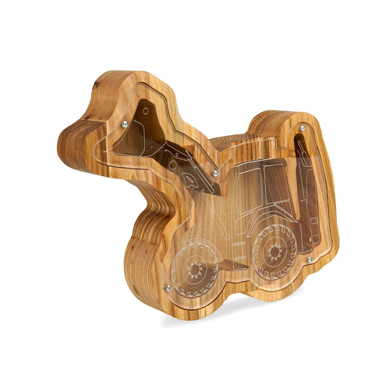 Wooden Piggy Bank Tractor (M/L, 3 farver)