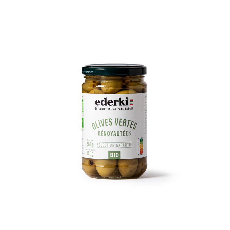 Økologiske udstenede grønne oliven 280g