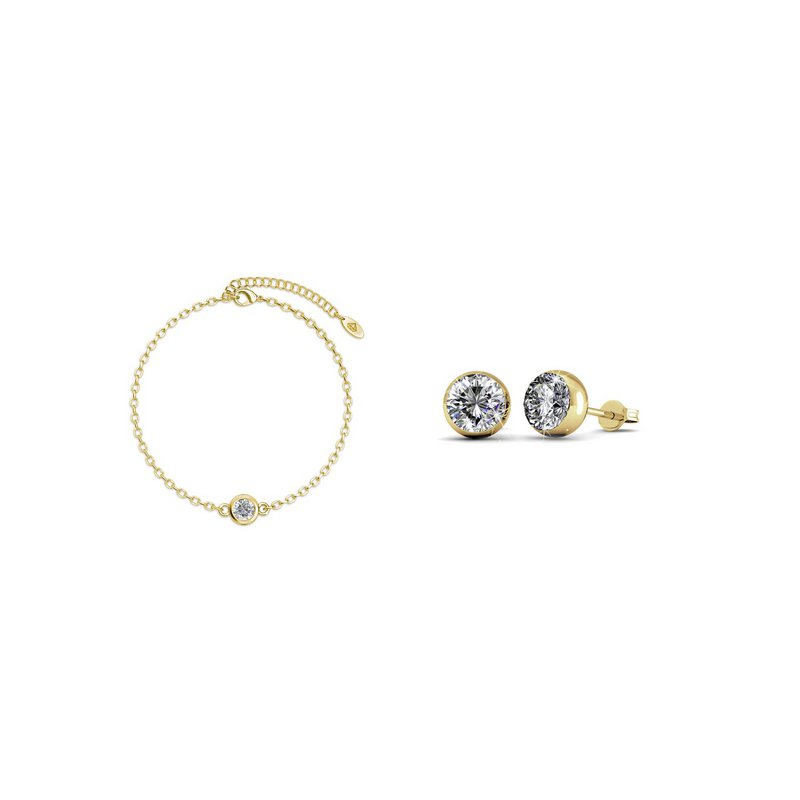 Set e scatola con pietra lunare portafortuna - Oro e cristallo