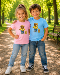 Oversized t-shirt featuring a cute bear graphic in various colors and sizes. Made of soft, comfortable material. Suitable for casual wear.