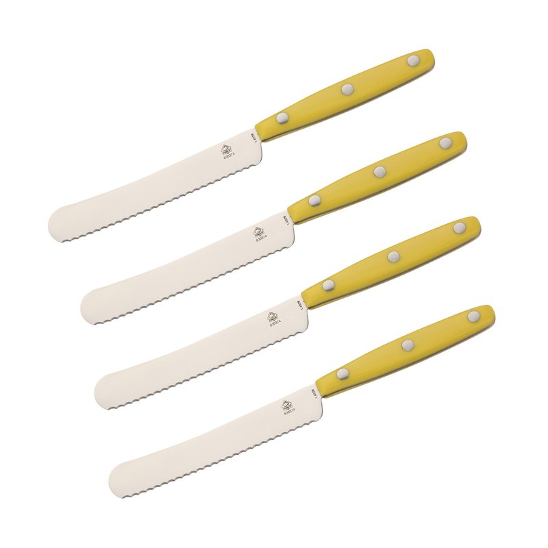 Set van 4 PUMA bokmessen met gekartelde rand, ABS-handvat in geel
