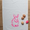 Witte theedoek, VINTAGE BUNNY, neon roze
