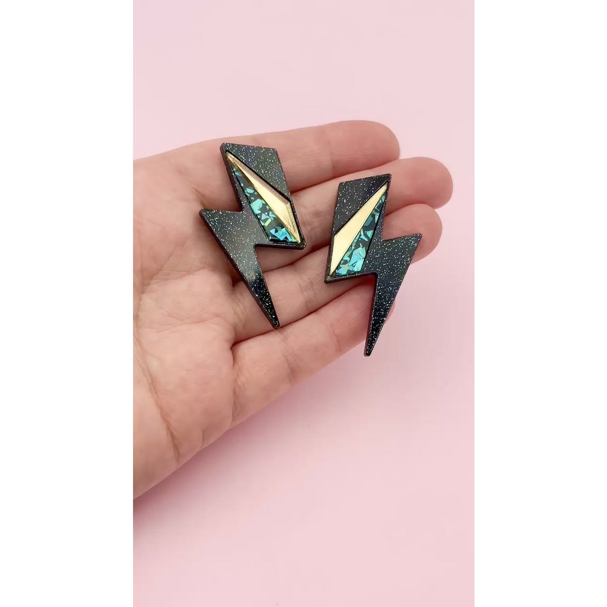 Boucles d'Oreilles Puces Maxi Eclairs Turquoise + Or