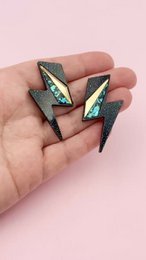 Boucles d'Oreilles Puces Maxi Eclairs Turquoise + Or