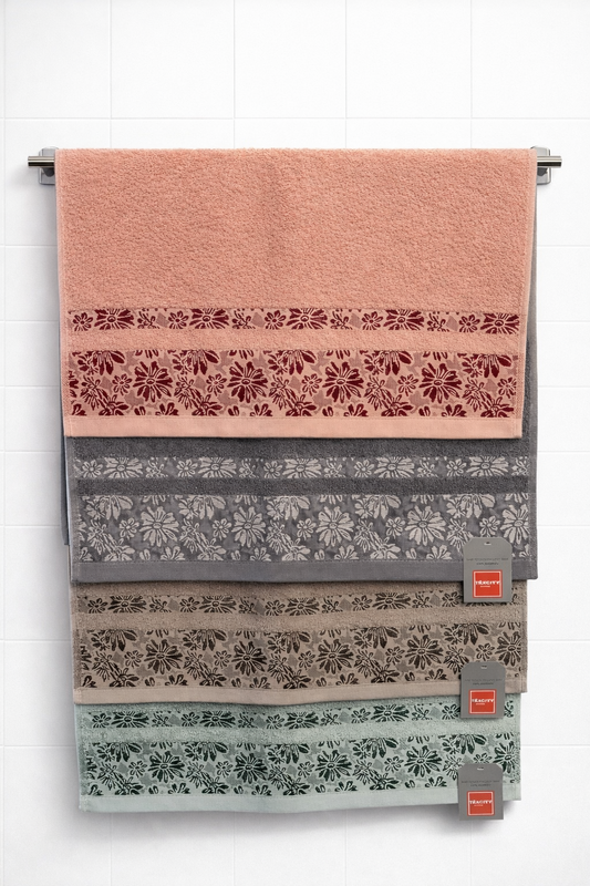 Asciugamani collezione "Daisy" con bordo floreale - cotone 500 g/m²