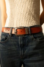Cinturón ancho de mujer de piel con hebilla estilo western 607-40