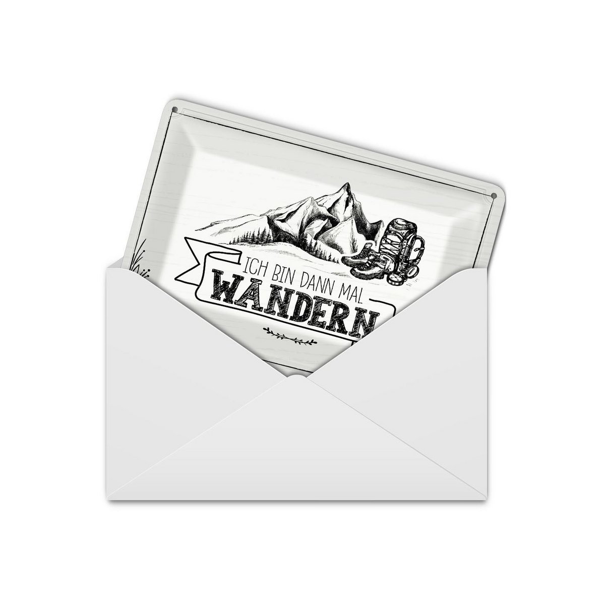 Blikpostkort med teksten 14x10 cm Jeg skal på vandretur dekorativt skilt