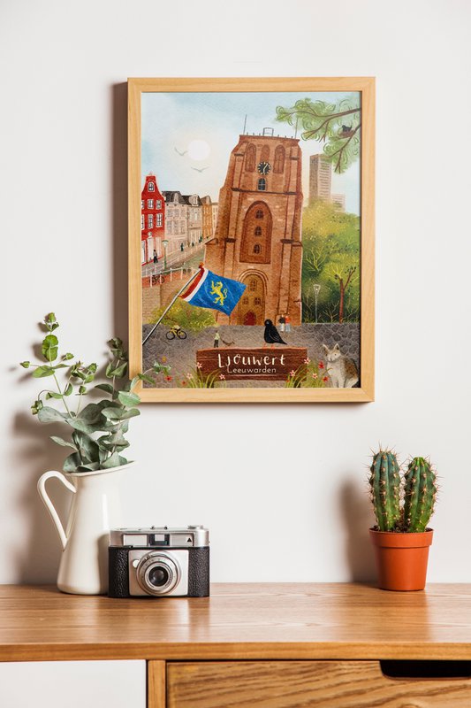 “Leeuwarden” – A5 Illustration Print | Kunsttryk på 300gsm Tintoretto Gesso | Elleve byer sat