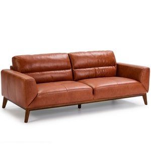 3-seater sofa upholstered in leather with Walnut wood legs