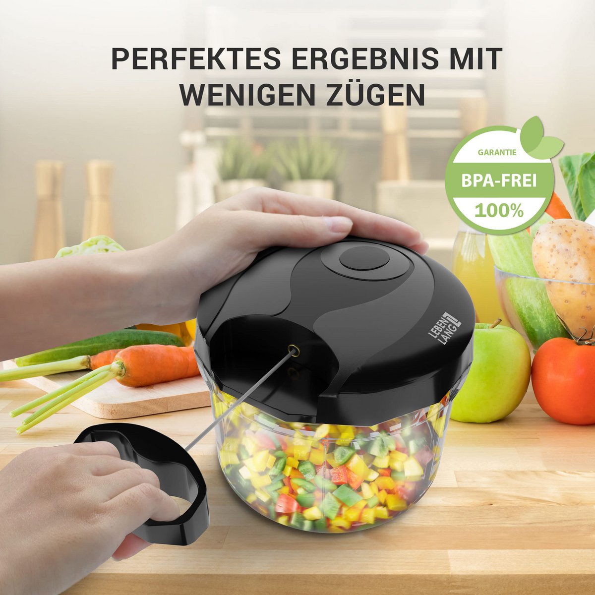 LIFETIME Vegetable & Onion Cutter - 1L Fruit Chopper Manual & BPA-Free | Black for cutting onions garlic | Multifunctional chopper kitchen vegetable cutter multi-chopper