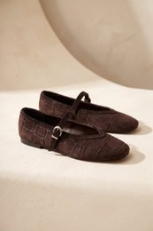 ALLI CHOCOLATE – Zamsz Mary Janes z efektem krokodyla