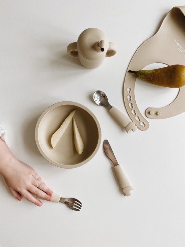 Silicone Stainless Steel Cutlery Set - Oyster Beige