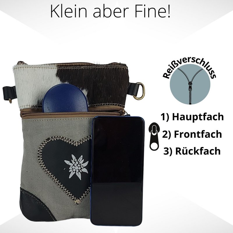 Nieuwe Domelo Dirndl schoudertas - Oktoberfest traditionele tas. Tas met edelweiss & hart design - traditionele kleine crossbody tas gemaakt van canvas & koeienhuid. kopiëren