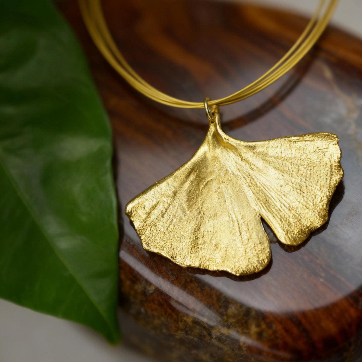 Real Ginkgo Biloba Leaf Necklace, 14K Gold Plated Brass Pendant, Handmade Jewelry Gift for Her, Birthday Gift for Women, Nature-Inspired