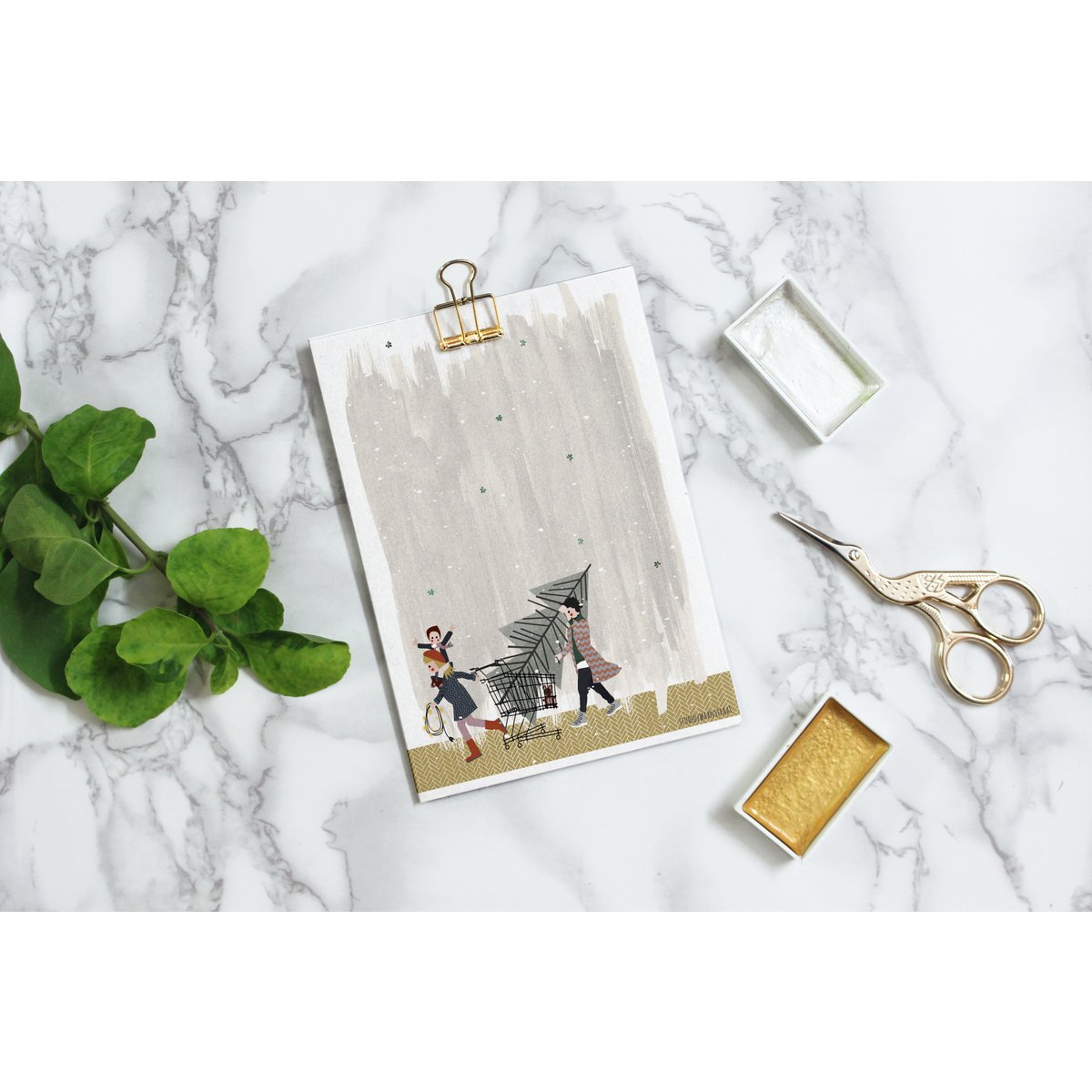 Postkarte - Serie 'Weihnachten' - 'Wie man diesen Baum nach Hause bringt' - Einkaufswagen