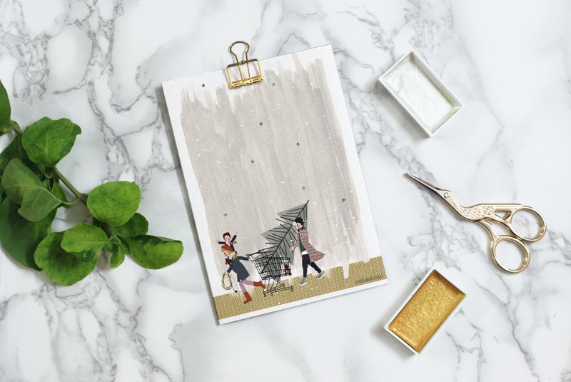 Postkarte - Serie 'Weihnachten' - 'Wie man diesen Baum nach Hause bringt' - Einkaufswagen