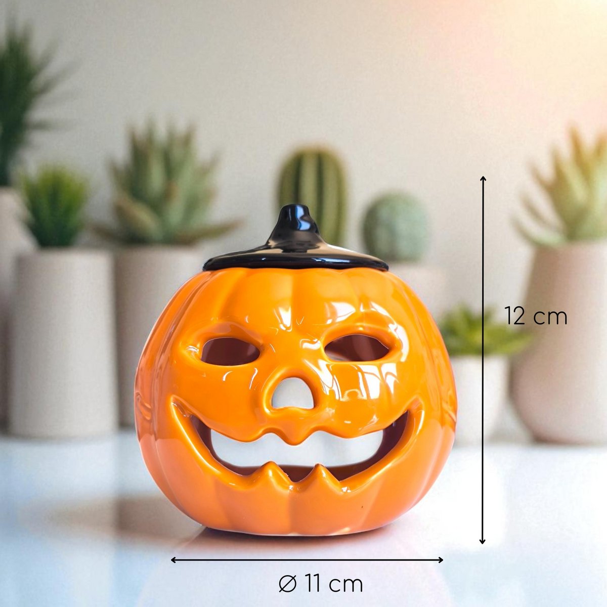 Bruciatore di incenso di zucca in ceramica – Diffusore di oli essenziali, cere e profumi – 12 cm – Lavorazione artigianale – Ambiente Zen