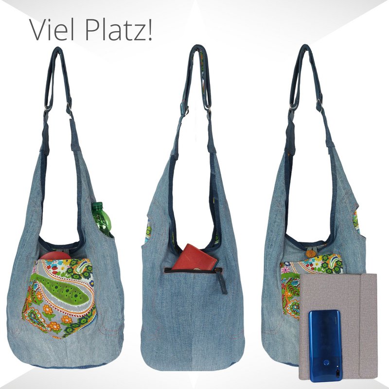 Sunsa bæredygtig denimtaske. Skuldertaske, der kan bæres på 2 sider. hobo taske Boho cross body taske