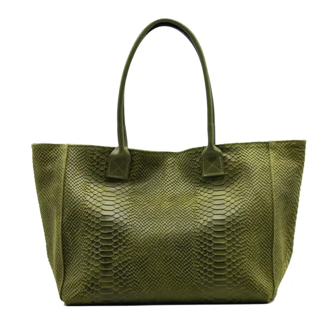 LOLA – Italian python embossed leather bag – Khaki