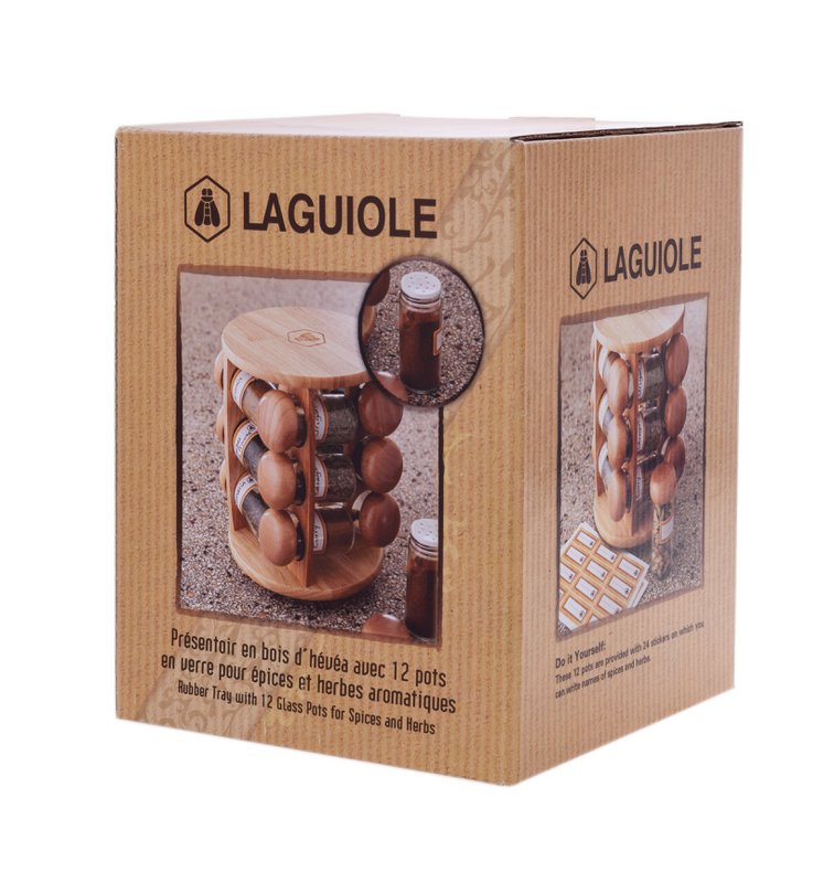 LAGUIOLE PRESENTOIR TACA EPICE Z 12 SZKLANYMI POJEMNIKAMI NA PRZYPRAWY