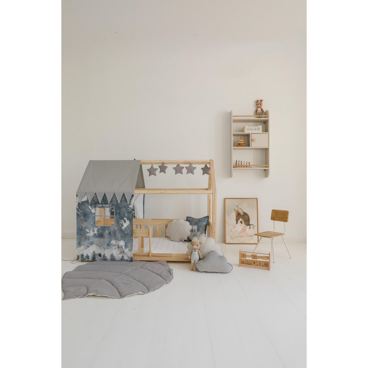 Dosel sobre la cama en forma de casita "Cielo nocturno", casita para cuna, decoración para habitación de niño, casitas para bebés personalizadas baldaquino