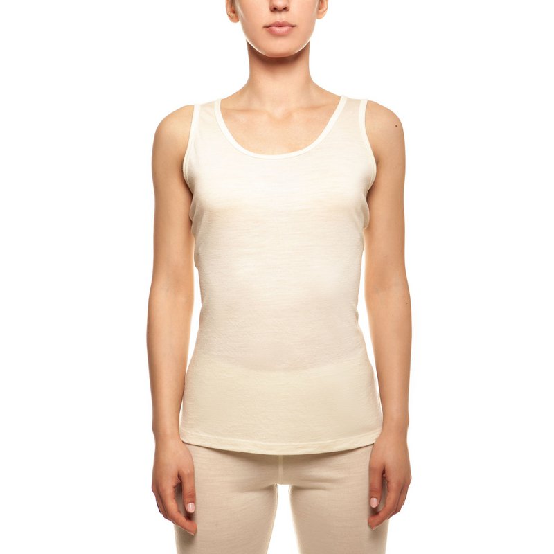 2-delige set 160 Merino-dames, mouwloos boven- en onderstuk naturel