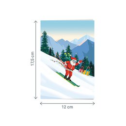 Tarjeta desplegable Papá Noel sobre esquís