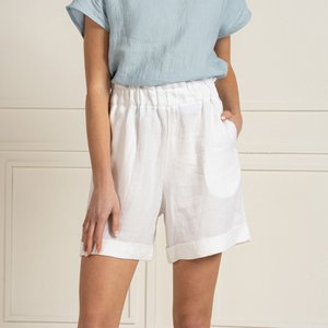 100% Linen Shorts Demi Pure White