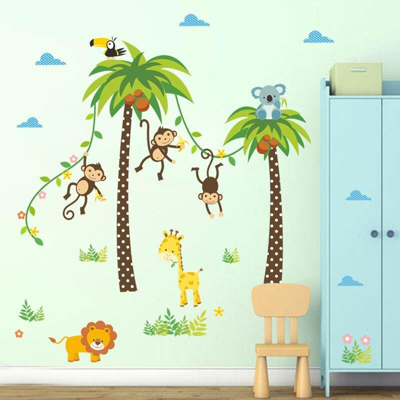 Jungle animals savanna palm coconut tree stickers